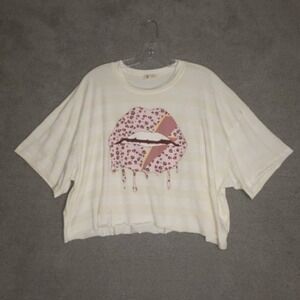 Wst Cst Shirt Womens Crop Top White‎ Yellow Stripe Short Sleeve Stretch S New